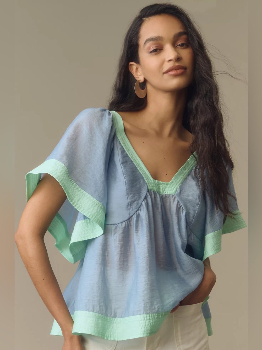 Anthropologie colorblock babydoll top
